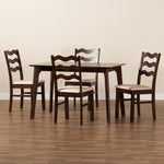 Load image into Gallery viewer, Baxton Studio Amara Mid-Century Modern Cream Fabric And Dark Brown Finished Wood 5-Piece Dining Set
