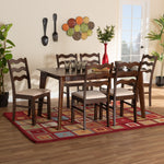 Load image into Gallery viewer, Baxton Studio Amara Mid-Century Modern Cream Fabric And Dark Brown Finished Wood 7-Piece Dining Set
