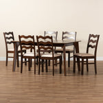 Load image into Gallery viewer, Baxton Studio Amara Mid-Century Modern Cream Fabric And Dark Brown Finished Wood 7-Piece Dining Set
