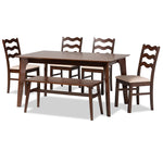 Load image into Gallery viewer, Baxton Studio Amara Mid-Century Modern Cream Fabric And Dark Brown Finished Wood 6-Piece Dining Set
