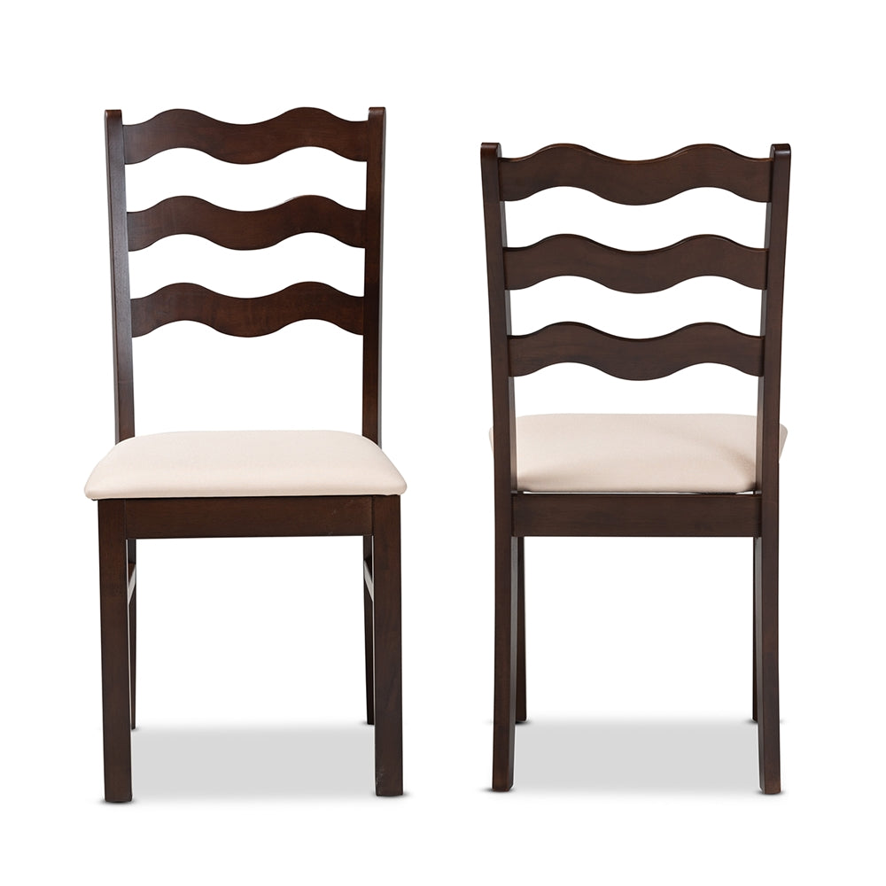 Baxton Studio Amara Mid-Century Modern Cream Fabric And Dark Brown Finished Wood 2-Piece Dining Chair Set