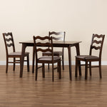 Load image into Gallery viewer, Baxton Studio Amara Mid-Century Modern Warm Grey Fabric And Dark Brown Finished Wood 5-Piece Dining Set
