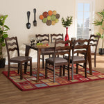 Load image into Gallery viewer, Baxton Studio Amara Mid-Century Modern Warm Grey Fabric And Dark Brown Finished Wood 7-Piece Dining Set
