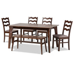 Load image into Gallery viewer, Baxton Studio Amara Mid-Century Modern Warm Grey Fabric And Dark Brown Finished Wood 6-Piece Dining Set
