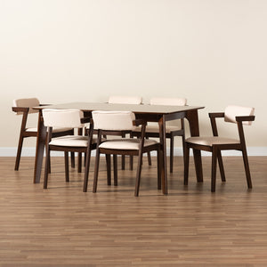 Baxton Studio Althea Mid-Century Modern Transitional Cream Fabric And Dark Brown Finished Wood 7-Piece Dining Set