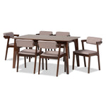 Load image into Gallery viewer, Baxton Studio Althea Mid-Century Modern Transitional Warm Grey Fabric And Dark Brown Finished Wood 7-Piece Dining Set
