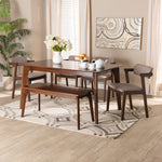 Load image into Gallery viewer, Baxton Studio Althea Mid-Century Modern Transitional Warm Grey Fabric And Dark Brown Finished Wood 6-Piece Dining Set
