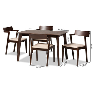 Baxton Studio Berenice Mid-Century Modern Transitional Cream Fabric And Dark Brown Finished Wood 5-Piece Dining Set