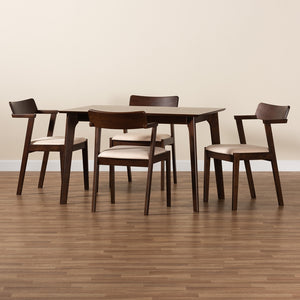 Baxton Studio Berenice Mid-Century Modern Transitional Cream Fabric And Dark Brown Finished Wood 5-Piece Dining Set