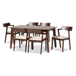 Load image into Gallery viewer, Baxton Studio Berenice Mid-Century Modern Transitional Cream Fabric And Dark Brown Finished Wood 7-Piece Dining Set
