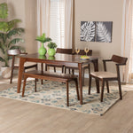 Load image into Gallery viewer, Baxton Studio Berenice Mid-Century Modern Transitional Cream Fabric And Dark Brown Finished Wood 6-Piece Dining Set
