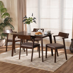 Load image into Gallery viewer, Baxton Studio Berenice Mid-Century Modern Transitional Warm Grey Fabric And Dark Brown Finished Wood 5-Piece Dining Set
