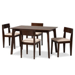 Load image into Gallery viewer, Baxton Studio Camilla Mid-Century Modern Cream Fabric And Dark Brown Finished Wood 5-Piece Dining Set
