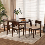 Load image into Gallery viewer, Baxton Studio Camilla Mid-Century Modern Cream Fabric And Dark Brown Finished Wood 5-Piece Dining Set
