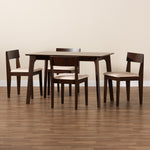 Load image into Gallery viewer, Baxton Studio Camilla Mid-Century Modern Cream Fabric And Dark Brown Finished Wood 5-Piece Dining Set
