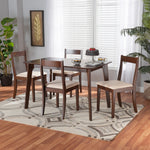 Load image into Gallery viewer, Baxton Studio Carola Mid-Century Modern Cream Fabric And Dark Brown Finished Wood 5-Piece Dining Set
