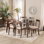 Load image into Gallery viewer, Baxton Studio Carola Mid-Century Modern Cream Fabric And Dark Brown Finished Wood 7-Piece Dining Set
