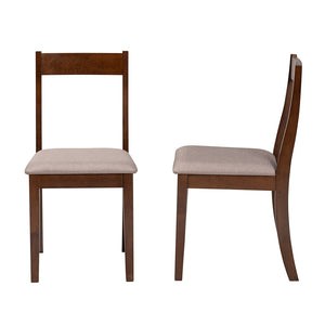 Baxton Studio Carola Mid-Century Modern Warm Grey Fabric And Dark Brown Finished Wood 2-Piece Dining Chair Set