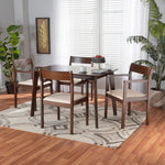 Load image into Gallery viewer, Baxton Studio Helene Mid-Century Modern Cream Fabric And Dark Brown Finished Wood 5-Piece Dining Set
