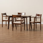 Load image into Gallery viewer, Baxton Studio Helene Mid-Century Modern Cream Fabric And Dark Brown Finished Wood 5-Piece Dining Set
