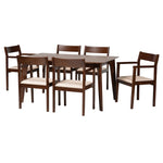 Load image into Gallery viewer, Baxton Studio Helene Mid-Century Modern Cream Fabric And Dark Brown Finished Wood 7-Piece Dining Set
