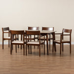 Load image into Gallery viewer, Baxton Studio Helene Mid-Century Modern Cream Fabric And Dark Brown Finished Wood 7-Piece Dining Set
