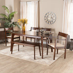 Load image into Gallery viewer, Baxton Studio Helene Mid-Century Modern Cream Fabric And Dark Brown Finished Wood 6-Piece Dining Set
