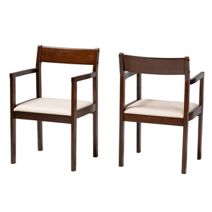 Baxton Studio Helene Mid-Century Modern Cream Fabric And Dark Brown Finished Wood 2-Piece Dining Chair Set