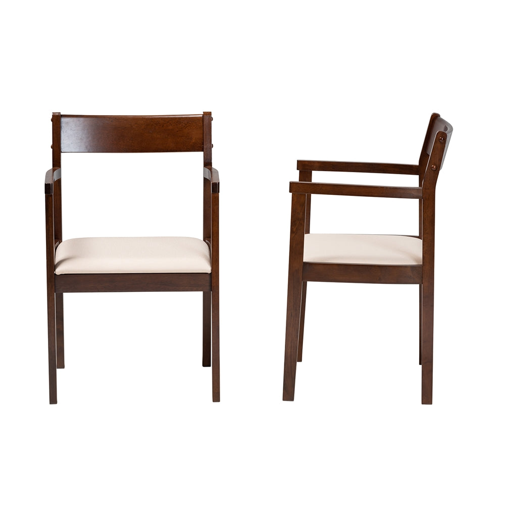 Baxton Studio Helene Mid-Century Modern Cream Fabric And Dark Brown Finished Wood 2-Piece Dining Chair Set