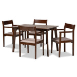 Load image into Gallery viewer, Baxton Studio Helene Mid-Century Modern Warm Grey Fabric And Dark Brown Finished Wood 5-Piece Dining Set
