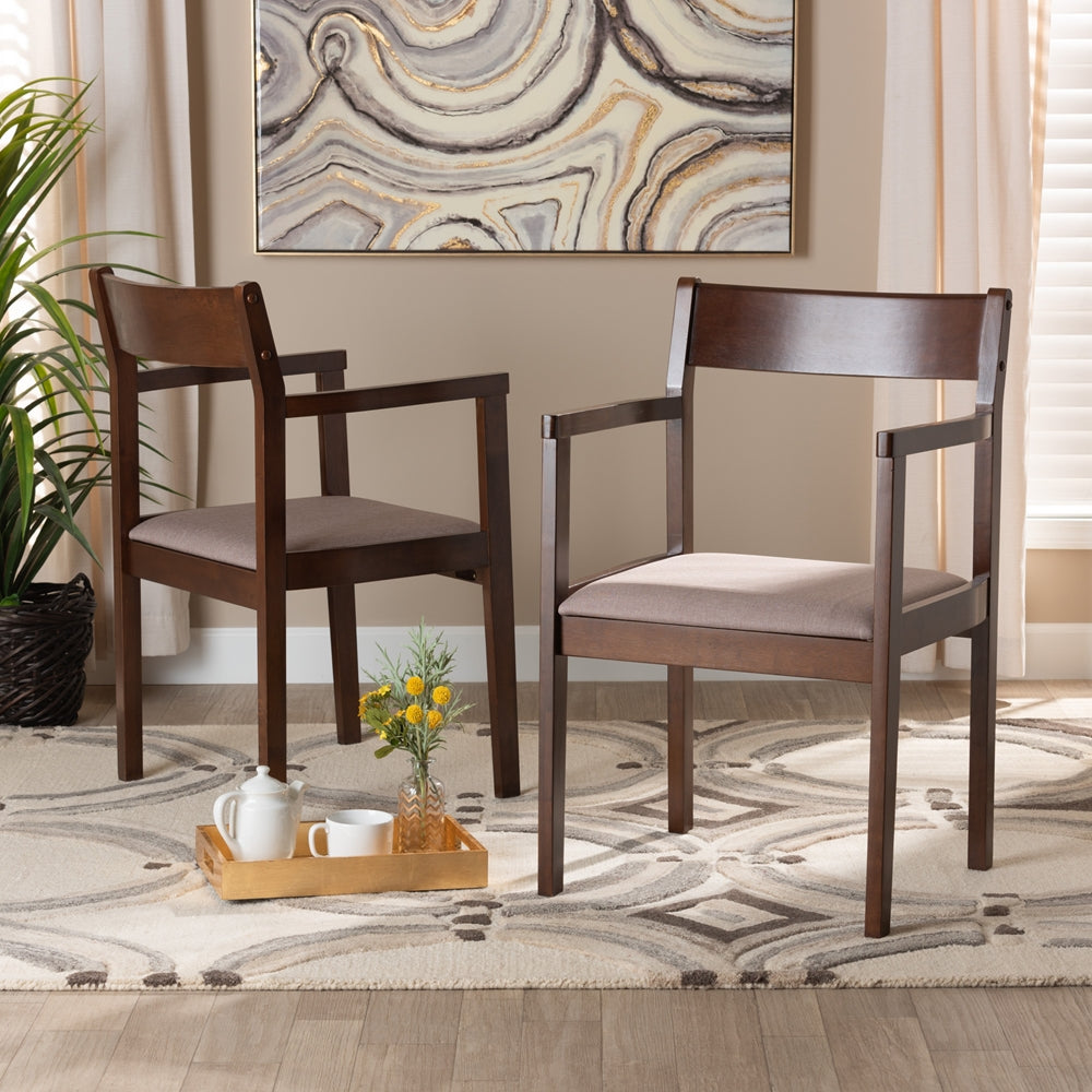 Baxton Studio Helene Mid-Century Modern Warm Grey Fabric And Dark Brown Finished Wood 2-Piece Dining Chair Set