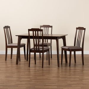 Baxton Studio Clarissa Mid-Century Modern Warm Grey Fabric And Dark Brown Finished Wood 5-Piece Dining Set