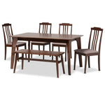 Load image into Gallery viewer, Baxton Studio Clarissa Mid-Century Modern Warm Grey Fabric And Dark Brown Finished Wood 6-Piece Dining Set
