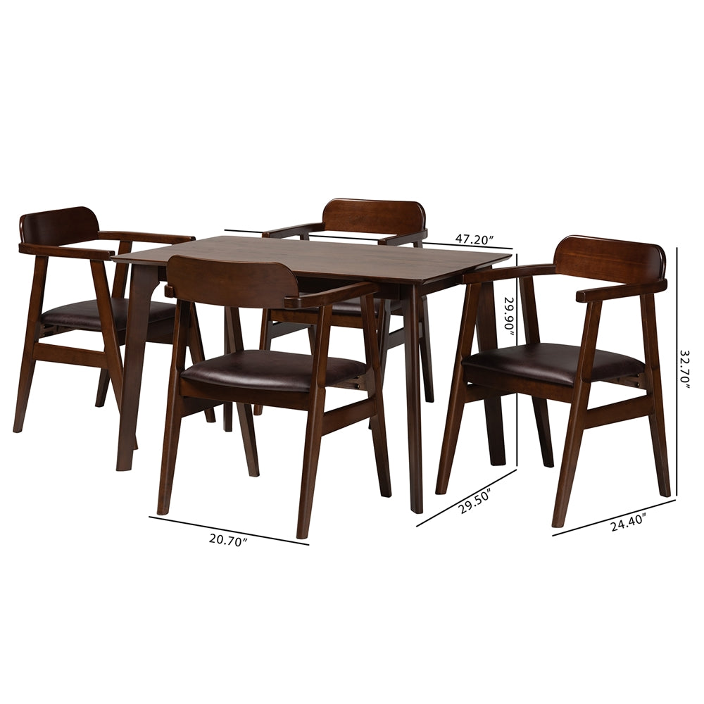 Baxton Studio Cleo Mid-Century Modern Espresso Fabric And Dark Brown Finished Wood 5-Piece Dining Set