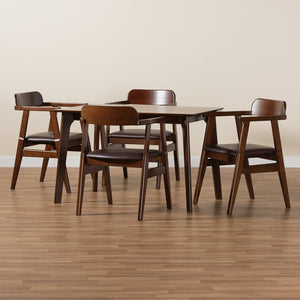 Baxton Studio Cleo Mid-Century Modern Espresso Fabric And Dark Brown Finished Wood 5-Piece Dining Set