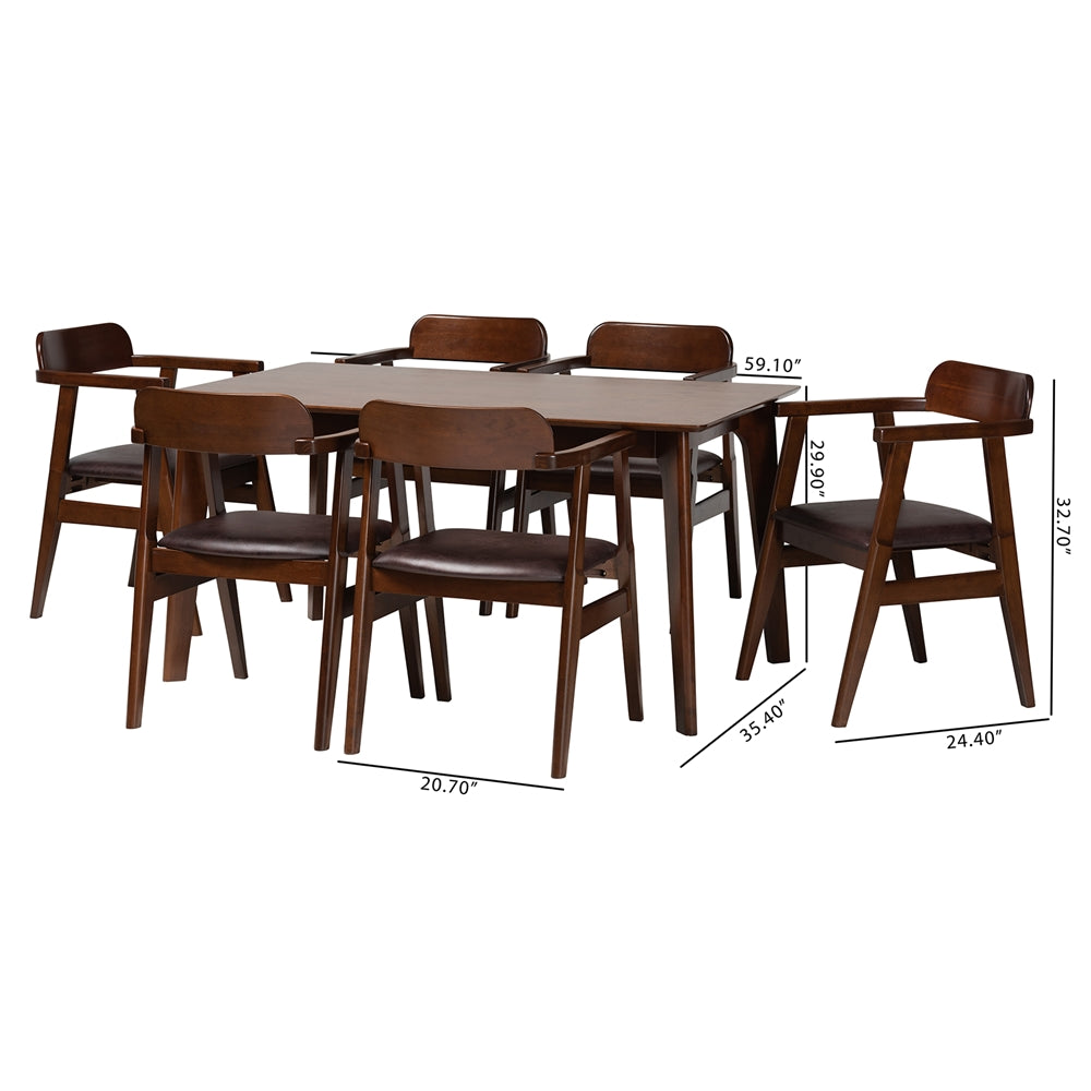 Baxton Studio Cleo Mid-Century Modern Espresso Fabric And Dark Brown Finished Wood 7-Piece Dining Set