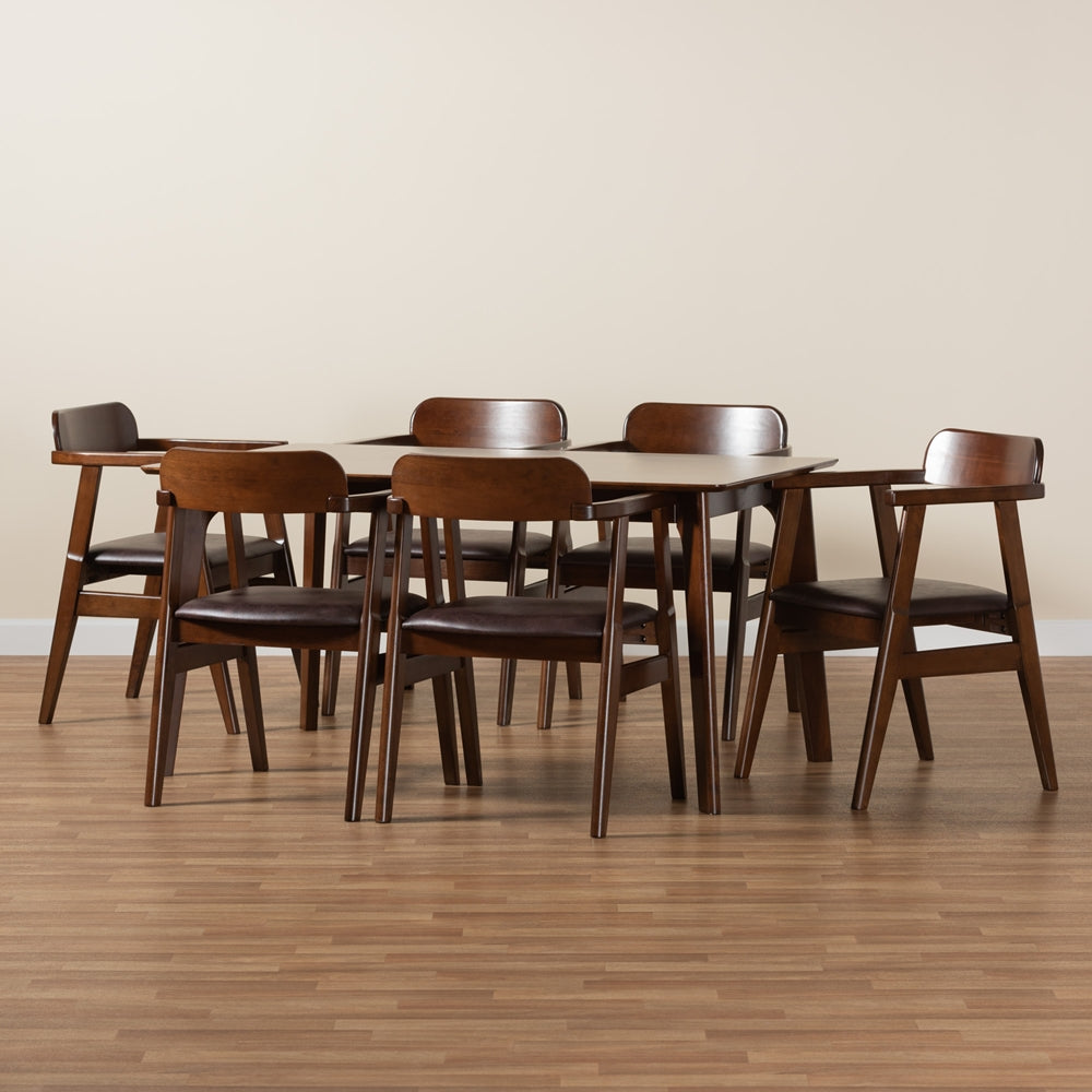 Baxton Studio Cleo Mid-Century Modern Espresso Fabric And Dark Brown Finished Wood 7-Piece Dining Set