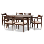 Load image into Gallery viewer, Baxton Studio Coretta Mid-Century Modern Cream Fabric And Dark Brown Finished Wood 7-Piece Dining Set
