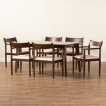 Load image into Gallery viewer, Baxton Studio Coretta Mid-Century Modern Cream Fabric And Dark Brown Finished Wood 7-Piece Dining Set
