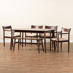 Load image into Gallery viewer, Baxton Studio Coretta Mid-Century Modern Cream Fabric And Dark Brown Finished Wood 6-Piece Dining Set
