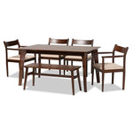 Load image into Gallery viewer, Baxton Studio Coretta Mid-Century Modern Cream Fabric And Dark Brown Finished Wood 6-Piece Dining Set
