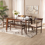 Load image into Gallery viewer, Baxton Studio Coretta Mid-Century Modern Cream Fabric And Dark Brown Finished Wood 6-Piece Dining Set
