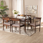 Load image into Gallery viewer, Baxton Studio Coretta Mid-Century Modern Warm Grey Fabric And Dark Brown Finished Wood 7-Piece Dining Set
