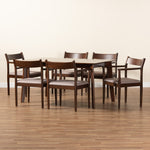 Load image into Gallery viewer, Baxton Studio Coretta Mid-Century Modern Warm Grey Fabric And Dark Brown Finished Wood 7-Piece Dining Set
