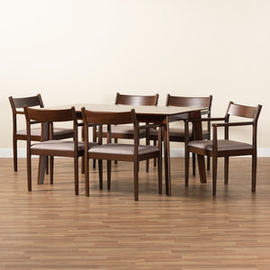 Baxton Studio Coretta Mid-Century Modern Warm Grey Fabric And Dark Brown Finished Wood 7-Piece Dining Set