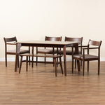 Load image into Gallery viewer, Baxton Studio Coretta Mid-Century Modern Warm Grey Fabric And Dark Brown Finished Wood 6-Piece Dining Set
