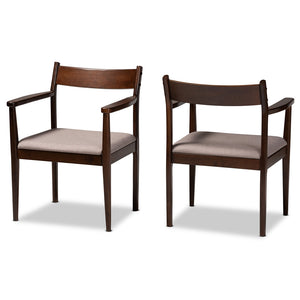 Baxton Studio Coretta Mid-Century Modern Warm Grey Fabric And Dark Brown Finished Wood 2-Piece Dining Chair Set