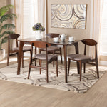 Load image into Gallery viewer, Baxton Studio Daria Mid-Century Modern Warm Grey Fabric And Dark Brown Finished Wood 5-Piece Dining Set
