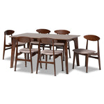 Load image into Gallery viewer, Baxton Studio Daria Mid-Century Modern Warm Grey Fabric And Dark Brown Finished Wood 7-Piece Dining Set
