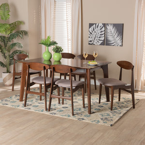 Baxton Studio Daria Mid-Century Modern Warm Grey Fabric And Dark Brown Finished Wood 7-Piece Dining Set